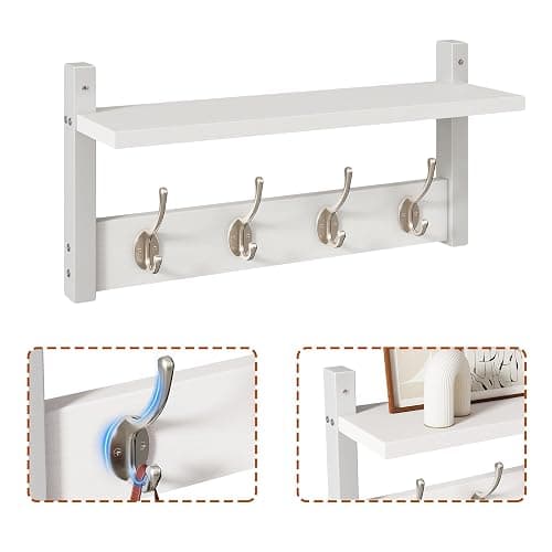 YMYNY Coat Rack Shelf Wall Mounted, Coat Hooks Set of 2, Entryway Coat Hanger with 4 Double Hooks, 31.5" Wall Floating Shelf with Hat Rack, for Kitchen, Bedroom, Bathroom, White UHWS001W-2 thumbnail 6