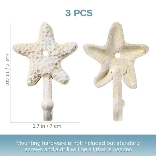 BESTYASH Star Fish Hook Set of 3 Decorative Wall Hooks Coastal Nautical Design for Hanging Keys Towels and More 4 33 X 2 76 X 1 57 Inch thumbnail 3