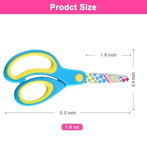 Zicolu Left Handed Kids Scissors, Lefty Safety Toddler Children Scissors, Small Craft Scissors with Blunt Tip - Fun Print Blade, Great for DIY, Arts, Home, School Classroom Use, Assorted Color, 3-Pack thumbnail 3
