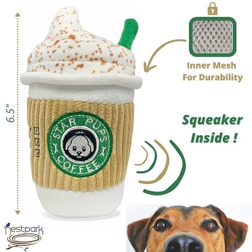Nestpark Parody Star Pups Coffee Dog Toy Pup'kin Spice Latte - Funny Plush Squeaky Crinkle Dog Toys for Medium, Small and Large for Dog Birthday thumbnail 6