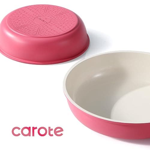 CAROTE 18Pcs Ceramic Cookware Set with Detachable Handle, Pots and Pans Set Non Stick, Non Toxic Kitchen Cooking Sets with Stand-Up Lid, PFAS and PFOA Free, Oven Safe, Induction Ready, Pink thumbnail 6