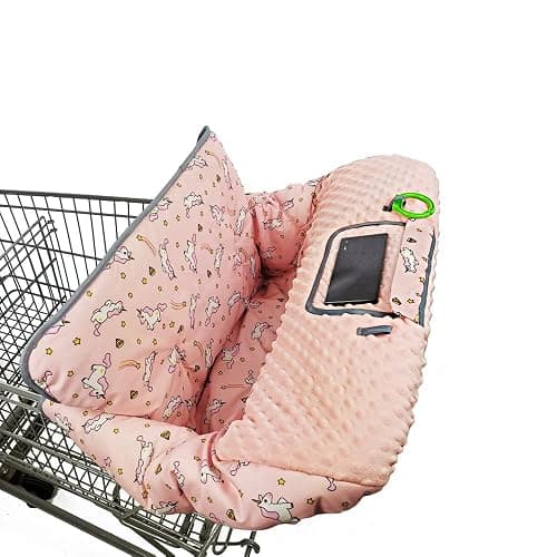 RHYDEER Shopping cart Cover for Babies-high Chair Cover, Dotted Minky Touching, Multi in 1 Design, 360 Full Protection, roll in and go, Universal fit, Pink Unicorns - Pink unicorns - Image 1