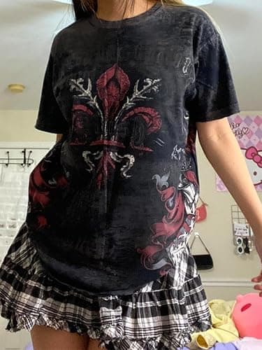 Women Fairy Grunge Clothes Y2k Short Sleeve Oversized Shirt Graphic Print Emo Top Aesthetic Vintage Teen Girl Tee thumbnail 4