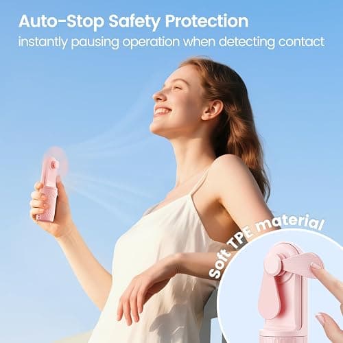 Handheld Mini Fan, Rechargeable Battery Operated small Portable Fan Up to 15 Working Hours, Powerful Safety Design Pocket Fans for Travel/Outdoor/Concert/Beach/Make-up, Gifts for Mom, Teens, Pink thumbnail 3