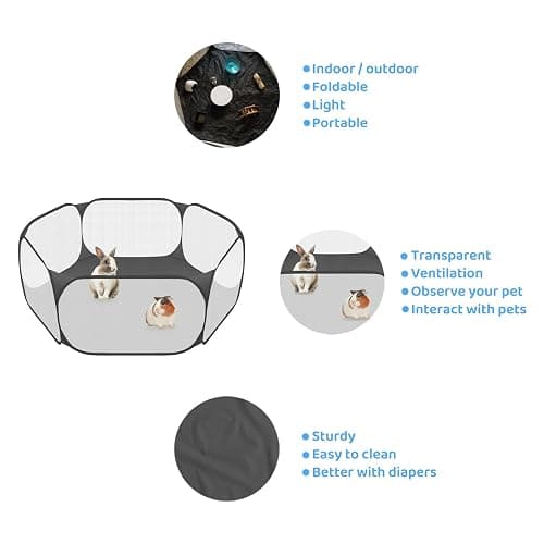 Small Animals C&C Cage Tent, Breathable & Transparent Pet Playpen Pop Open Outdoor/Indoor Exercise Fence, Portable Yard Fence for Guinea Pig, Rabbits, Hamster, Chinchillas and Hedgehogs (Black) thumbnail 2
