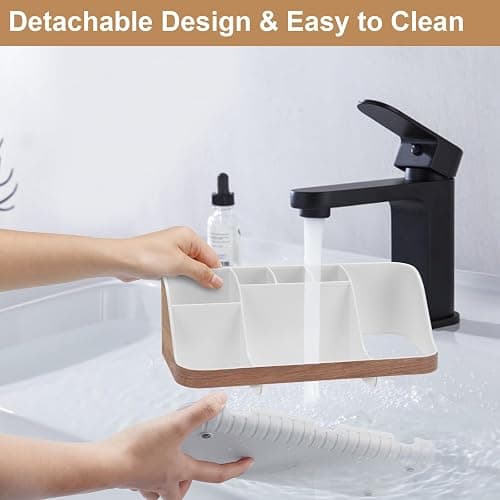GFWARE Bathroom Countertop Organizer - Detachable 7 Slots Kids Electric Toothbrush and Toothpaste Holde Drainage for Bathroom Accessories Organization Counter Vanity Storage, Woodgrain thumbnail 4