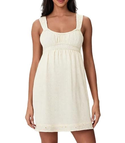 Women Sleeveless Mini Sundress Floral Embroidery Elastic Waist Aline Dress Square Neck Babydoll Short Dress thumbnail 3