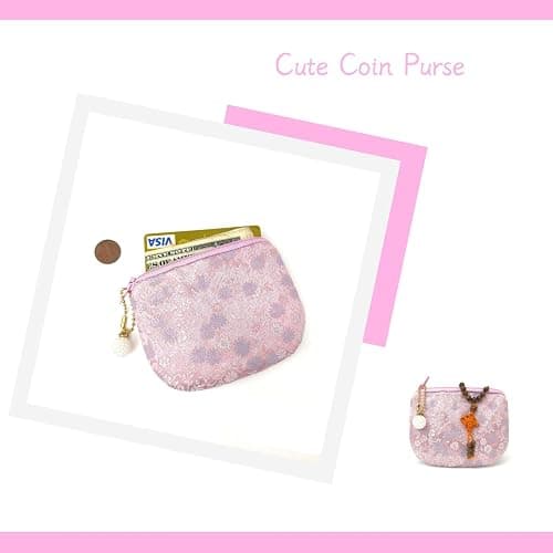 Handmade Rosary Pouch Women Coin Purse Silk Jewelry Bag Brocade Zipper Wallet - LightPink thumbnail 3