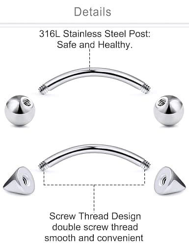 Dyknasz Eyebrow Piercing Jewelry Surgical Steel Curved Barbell Tiny Eyebrow Ring Vertical Labret Lip Jewelry Ear Rook Navel Small Belly Button Ring for Women Men 20g 16g 6mm/8mm/10mm/12mm thumbnail 6