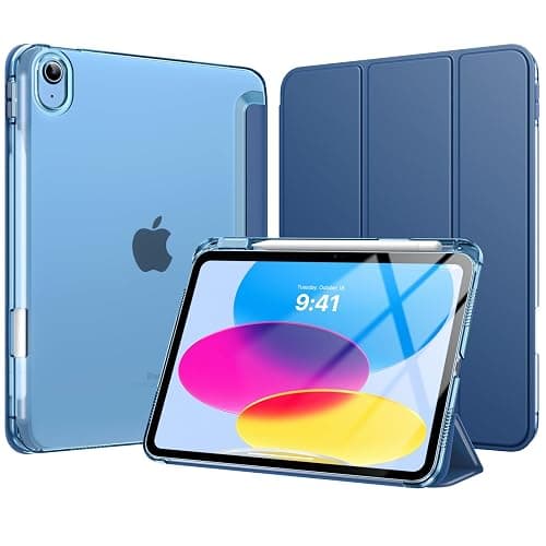 MoKo for iPad (A16) 11th Generation Case 11 Inch 2025, iPad 10th Generation Case 10.9 Inch 2022 with Pencil Holder, Slim Light Trifold Protective Cover with Hard PC Translucent Back Shell, Navy Blue - Image 1