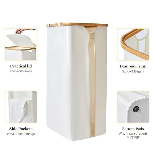 Laundry Hamper with Lid, 100L Large Laundry Basket, Clothes Hamper with Clear Window Visible, Removeable Laundry Bags for Bathroom Bedroom Home, Toy Organizer, Laundry Room - 01 beige thumbnail 5