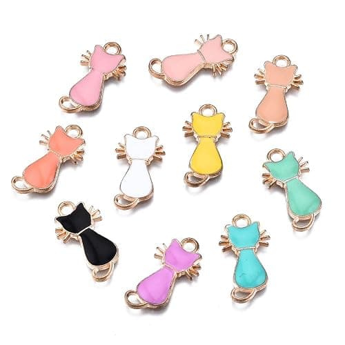 DanLingJewelry 100pcs Random Color Enamel Cat Charms Alloy Pendants Cute Craft Supplies With Loop for Jewelry Making - Image 1