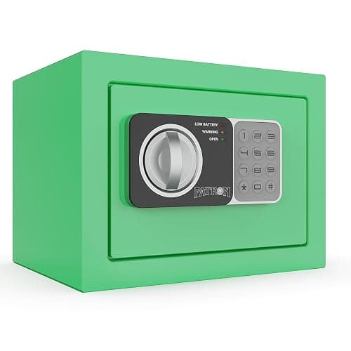 PATRON small safe box with key,mini safe for money,small coin safes for home with code,little jewelry lock box for kids,Wall or Cabinet Safe for personal items,0.236 Cubic Feet Green - Image 1