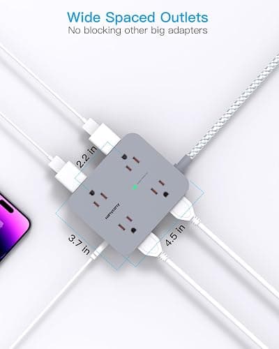 Power Strip with USB C Ports(2 USB C), HANYCONY 8 Outlets Surge Protector with 5 Ft Extension Cord, Flat Plug Wall Mount, Desk Charging Station for Home Office, ETL Listed Gray thumbnail 4