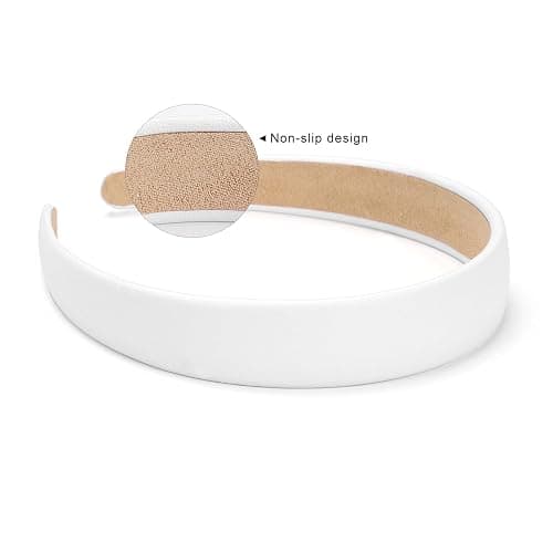 WantGor 1 Inch PU Leather Headband, Wide Padded Hairband Fashion Hair Bands Cute Womens Headbands Holiday DIY Hair Accessories (White) thumbnail 4