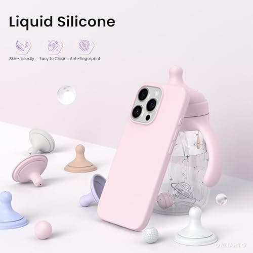ORNARTO Compatible with iPhone 16 Pro Case 6.3", Slim Liquid Silicone 3 Layers Soft Gel Rubber Shockproof Protective Case with Anti-Scratch Microfiber Lining-Chalk Pink thumbnail 3