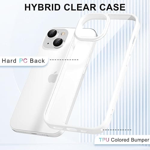 LoeoeL for iPhone 13 Case Clear, Transparent Hybrid 13 Phone Case [Hard Plastic & Soft Silicone Bumper] Acrylic Non Yellowing Thin Slim Protective Cover for Women, White thumbnail 3