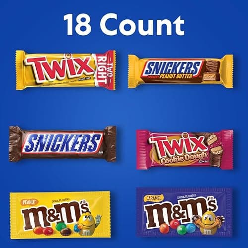 MARS M&M'S Peanut,M&M'S Caramel,SNICKERS Original,SNICKERS Peanut Butter Squared,TWIX Original and Cookie Dough Variety Pack Full Size Individually Wrapped Milk Chocolate Candy Bars,18 Ct,(Pack of 2) thumbnail 2