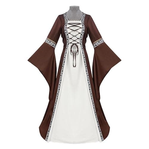 MerwMouty Women's Renaissance Medieval Dress - Lace-Up Bell Sleeve Costume for Halloween, Stage & Cosplay - Image 1