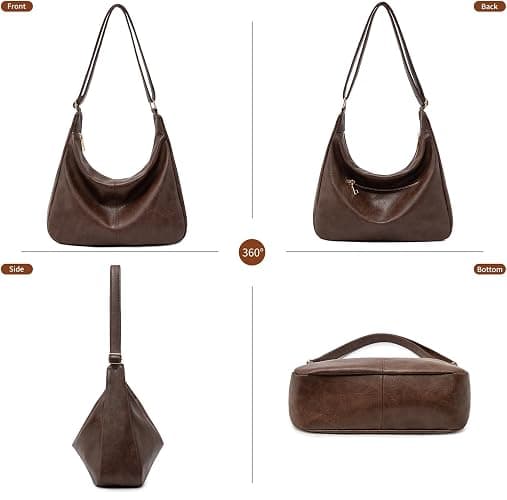 Zfkqzx Hobo Bags for Women Retro Vegan Leather Shoulder Handbag Foldable Slouchy Tote Crossbody Purses thumbnail 4