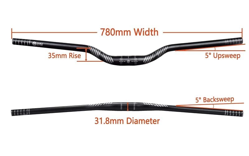 FIFTY-FIFTY Mountain Bike Riser Handlebar, Aluminum Alloy MTB Handlebar, 31.8mm Diameter, 780mm Wide Bicycle Bar thumbnail 3