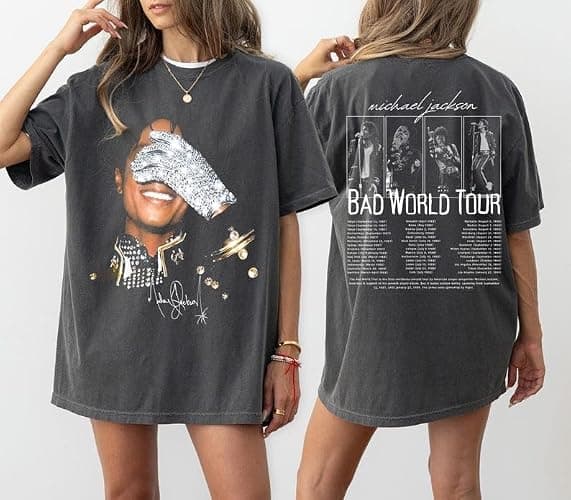 MJ Bad World Tour 1987 T-Shirt, King of Pop Unisex Fan Gift Black thumbnail 3