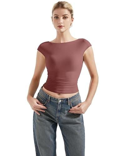 SUUKSESS Women Backless Sexy Going Out Tops Double Lined Open Back Y2k Basic Tee Shirts thumbnail 3