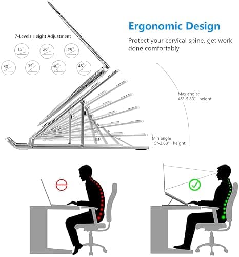 Leeboom Laptop Stand for Desk, Adjustable Foldable Aluminum Riser, Silver | Supports most 10-15.6 inch laptops and tablets with adjustable height and angle for improved comfort thumbnail 2