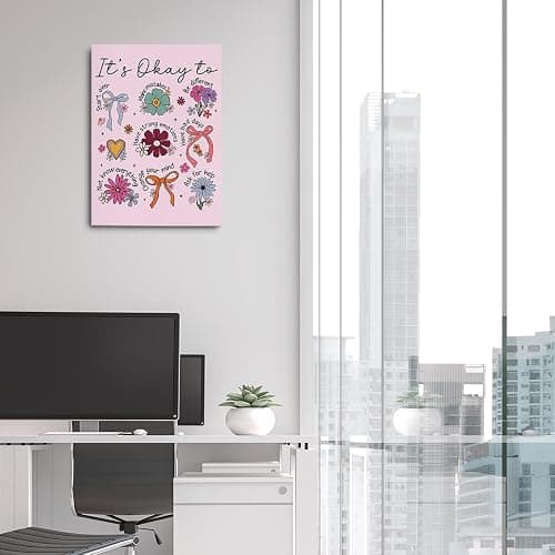 Inspirational Gifts for Women Girls Boho Floral Bow Hippie Decor Canvas Wall Art Wall Decor, Affirmations Mental Health Framed Prints Poster Artwork for Home Office Bedroom Girls Room,11.4x15IN thumbnail 6
