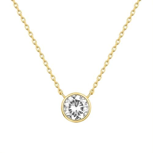 PAVOI 14K Gold Plated Circle CZ Solitaire Necklace | Elegant Bezel Pendant | Dainty Cubic Zirconia Halo Choker Necklaces for Women - Image 1