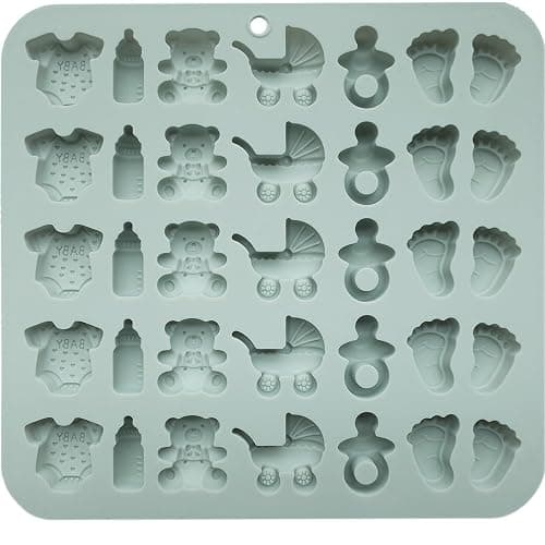 ScivoKaval Baby Shower Silicone Mold with Onesie Pacifier Bottle Baby Footprint Bear Carriage Mold for Chocolate Cake Candy Gummy Cupcake Decoration Party Cupcake Topper thumbnail 3