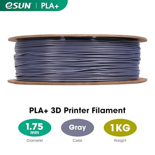 eSUN PLA+ Filament 1.75mm, Enhanced Toughness 3D Printer Filament PLA Plus, Dimensional Accuracy +/- 0.03mm, 1KG Spool (2.2 LBS) 3D Printing Filament for 3D Printers, Grey thumbnail 3