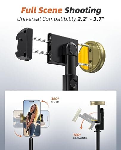 Vimose Phone Tripod & Selfie Stick with Remote, Portable, Lightweight for Video Recording Vlog, Extendable Travel Tripod Stand Compatible with iPhone Android, Black, 62" thumbnail 5