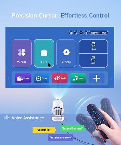 Magcubic Mini Projector with WiFi 6 and Bluetooth 5.4, Portable Projector 4K Support, 5W Soundbase Speaker, Auto Vertical Keystone 180°Rotatable Smart Proyector for Movie Home Outdoor thumbnail 5