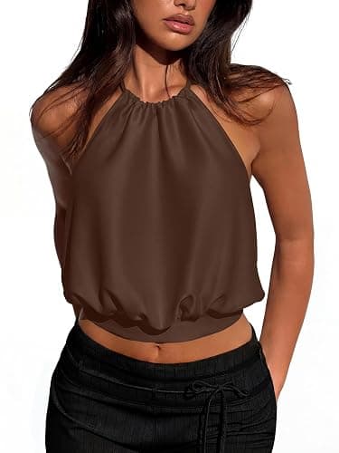 REORIA Women's Halter Backless Crop Top Sexy Sleeveless Summer Going Out Outfits 2026 Trendy - Image 1