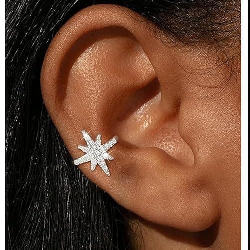 "A pair Star Ear Cuff Earrings for Women, Dainty Sliver Non Piercing Tiny Cartilage Cuff Earring Boho Trendy Northstar Starburst Ear Set Jewelry Gift for Women" thumbnail 3