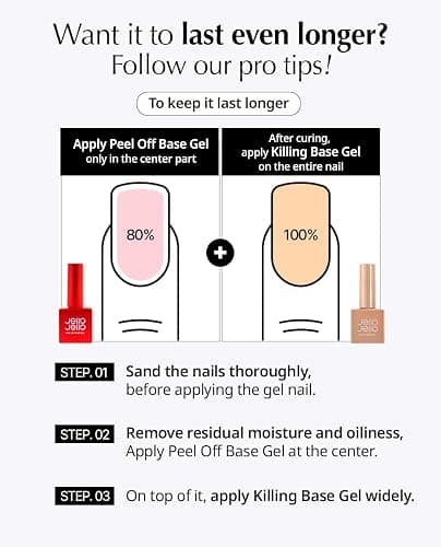 JelloJello Peel-Off Base coat Gel (10ml) + OneKillGelRemover (30ml) Set Peelable Nail Base, Easy Removal, Self Nail, UV/LED Cure thumbnail 5