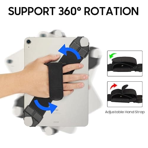Fintie Universal Tablet Hand Strap Holder for 9-11 Inch Tablets eReaders, 360 Degrees Swivel PU Leather Secure Portable Adjustable Handle Grip for iPad, Galaxy Tab and 9-11" Tablets, Black thumbnail 2