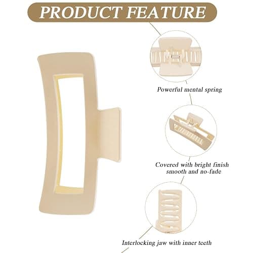 4 Pack Extra Large Hair Claw for Women, 5'' Strong Hold Bright Clamps for Thick and Long Hair, 90's Non-slip Square Jaw Clips for Curly Hair, thumbnail 6
