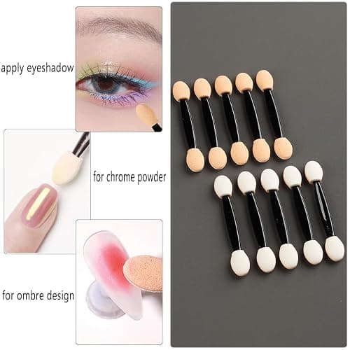 Fcozpjk Disposable Eyeshadow Applicators, 100PCS Chrome Nail Powder Applicator Brush, Dual Side Eye Shadow Sponge Sticks, Nail Glitter Powder Pigment Pen Brush, Nail Art Applicator Tools thumbnail 5