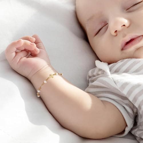 Cafzed Baby Baptism Bracelet with Cross - Baptism Gifts for Girl, Baby Gift for Infant Boys, Toddler Gift Set with Pearl and Poem Card, Christening and Baby Dedication Gifts for Girls with Gift Box thumbnail 4