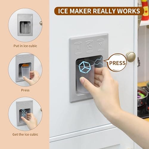 Arlopu Play Kitchen for Kids, Wooden Toy Toddler Kitchen Sets, Sturdy Pretend Cooking Playset with Storage & Accessories, Realistic Light & Sound, Stove, Fridge, Microwave, Removable Sink (White) thumbnail 4