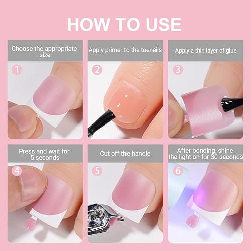 Toe Nail Press Ons, French Tips Toe Press On Nails, 150pcs Square Pre-Designed Soft Gel Thick False Toenail Extension, Berry Pink Full Cover Acrylic for DIY 15 Sizes thumbnail 6