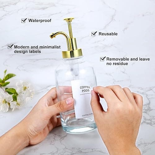 2 Pack 16.9OZ Coffee Syrup Dispenser for Coffee Bar with Labels and Gold Pump, 500ML Syrup Bottles for Home Bar, BPA Free & Durable Transparent Glass thumbnail 5