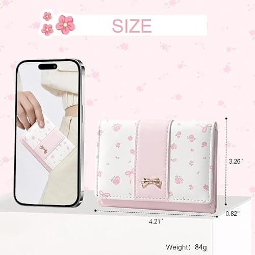 Modacarry Small Wallet Floral Coquette Bow Wallet Cute Wallet ID 7 Credit Card Slots for Women Girls (PINK) thumbnail 4