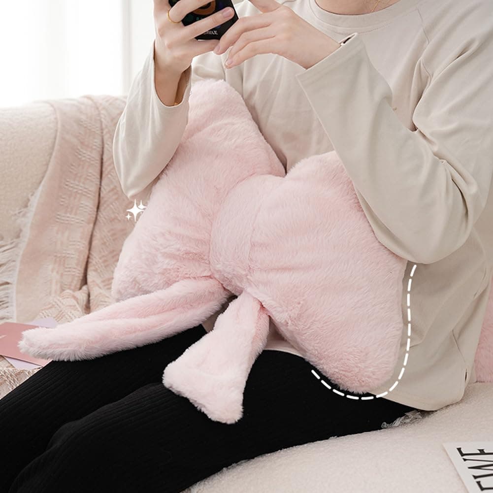 2Pack Soft Furry Bow Throw Pillows Cute Bowknot Plush Pillow Home Decor Stuffed Bow Lumbar Pillow for Bed Couch Living Room Decor (Pink) thumbnail 5