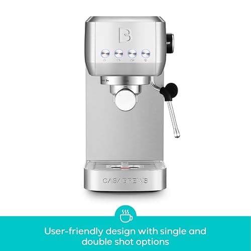 CASABREWS 3700 Essential Espresso Machine 20 Bar, Stainless Steel Cappuccino & Latte Machine with Steam Frother for Home, 43.9oz Water Tank, Silver thumbnail 4