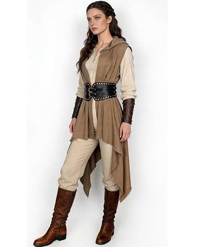 L'VOW Women's Asymmetrical Post-Apocalyptic Hooded Surcoat Distressed Hem Sleeveless Tunic Wasteland Ranger Cosplay Vest thumbnail 6