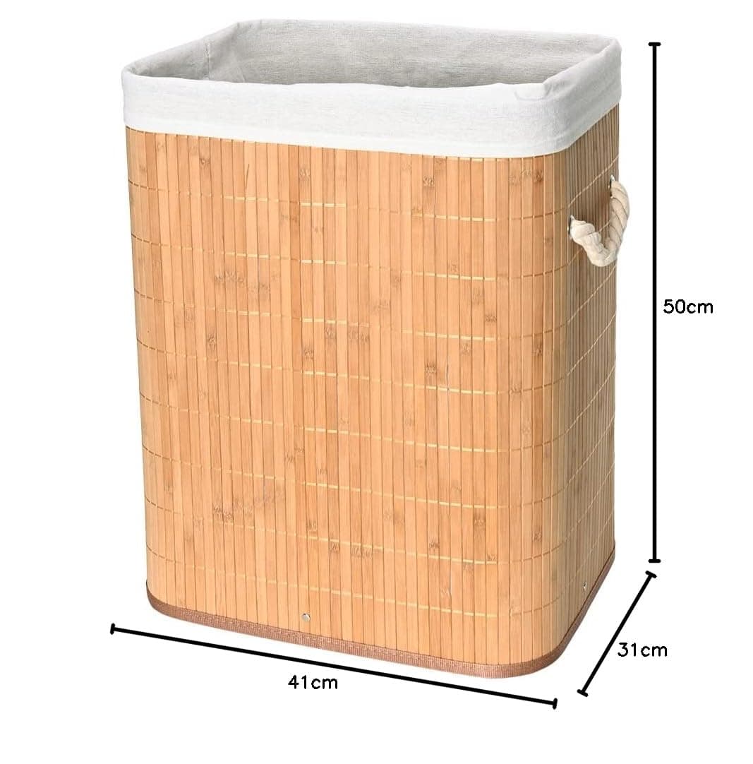 Mimo Style Cesto de Bambu Claro com Tampa para Roupas Sujas. Ideal para Lavanderia, Área de Serviço, Banheiro e Quarto. Forro Removível com Aro de Aço para Fixação, Dobrável, Alça de Corda Macia, Bege thumbnail 7