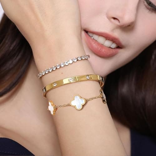Niarezom 18K Gold Plated Tennis Bracelet Love Bangle Set for Women Stack Bracelets Stainless Steel Bangle Set for Love Trendy Jewelry Gifts for Women thumbnail 7